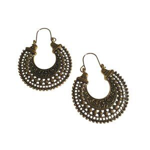 Gold Tone Boho Filigree Hoop Earrings Dangle Jewelry Beach Core Mom Gift NEW